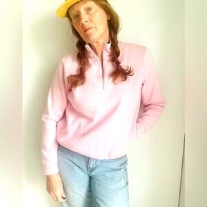 Vintage y2K Sweatshirt Pink Plaid Coastal Grannycore Pockets Coastal beachy Sz S